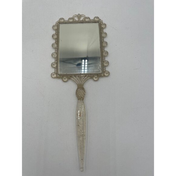 Vintage Handheld Vanity Mirror With Charming Victorian Illustration Beaded Edge - Picture 3 of 4
